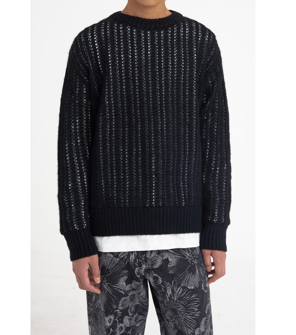 [YOUTH] MESHED MOHAIR SWEATER &#039;BLACK&#039;