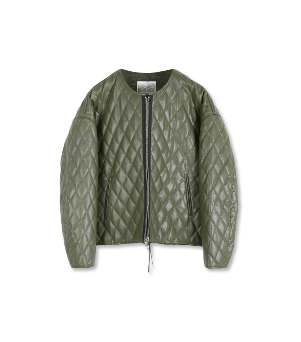 [BIRTHDAYSUIT] LEATHER QUILTED CARDIGAN &#039;OLIVE&#039;
