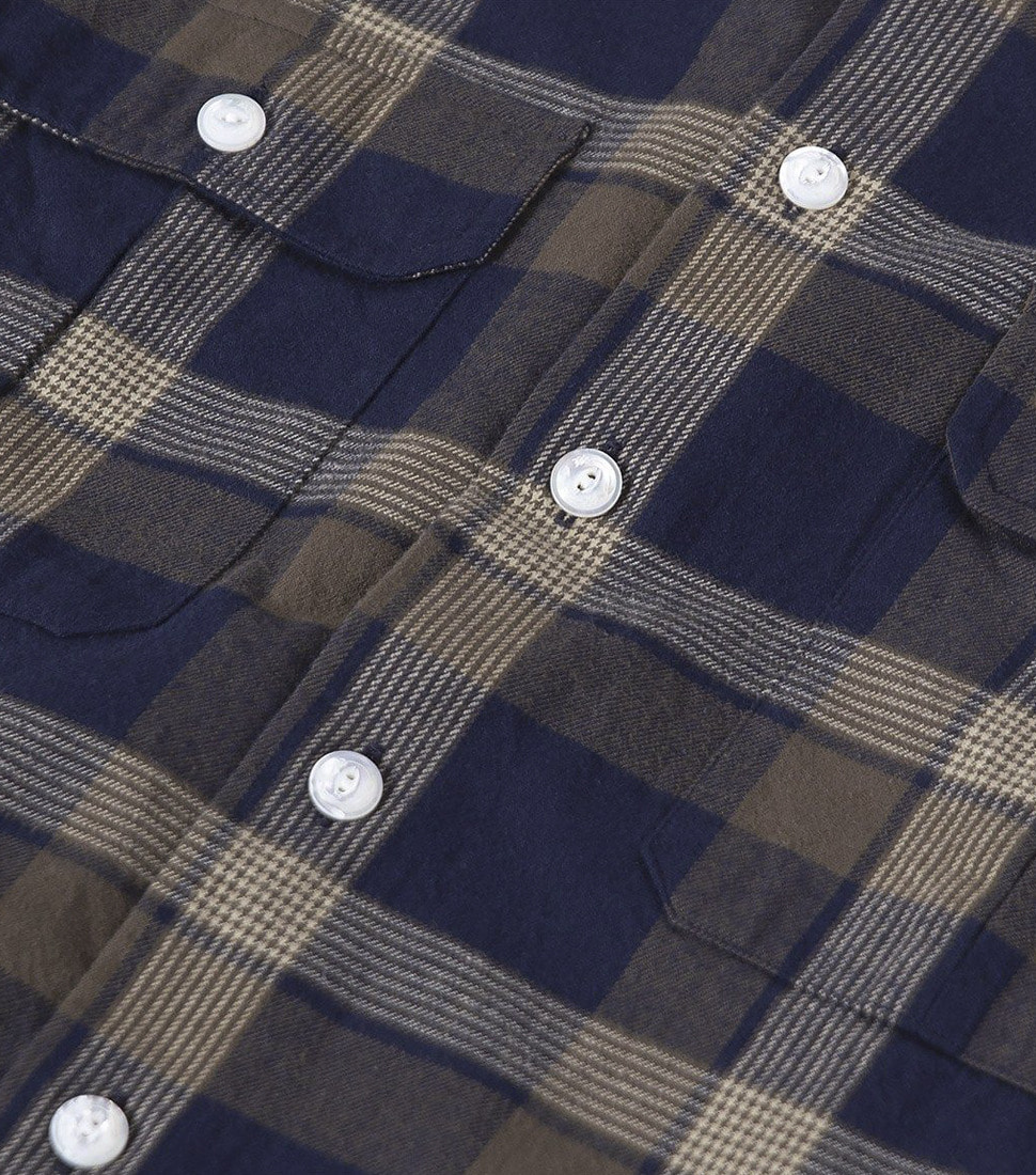 [DRAKE&#039;S]BLUE AND GREEN CHECK BRUSHED COTTON TWO-POCKET WORK SHIRT&#039;BLUE/GREEN&#039;