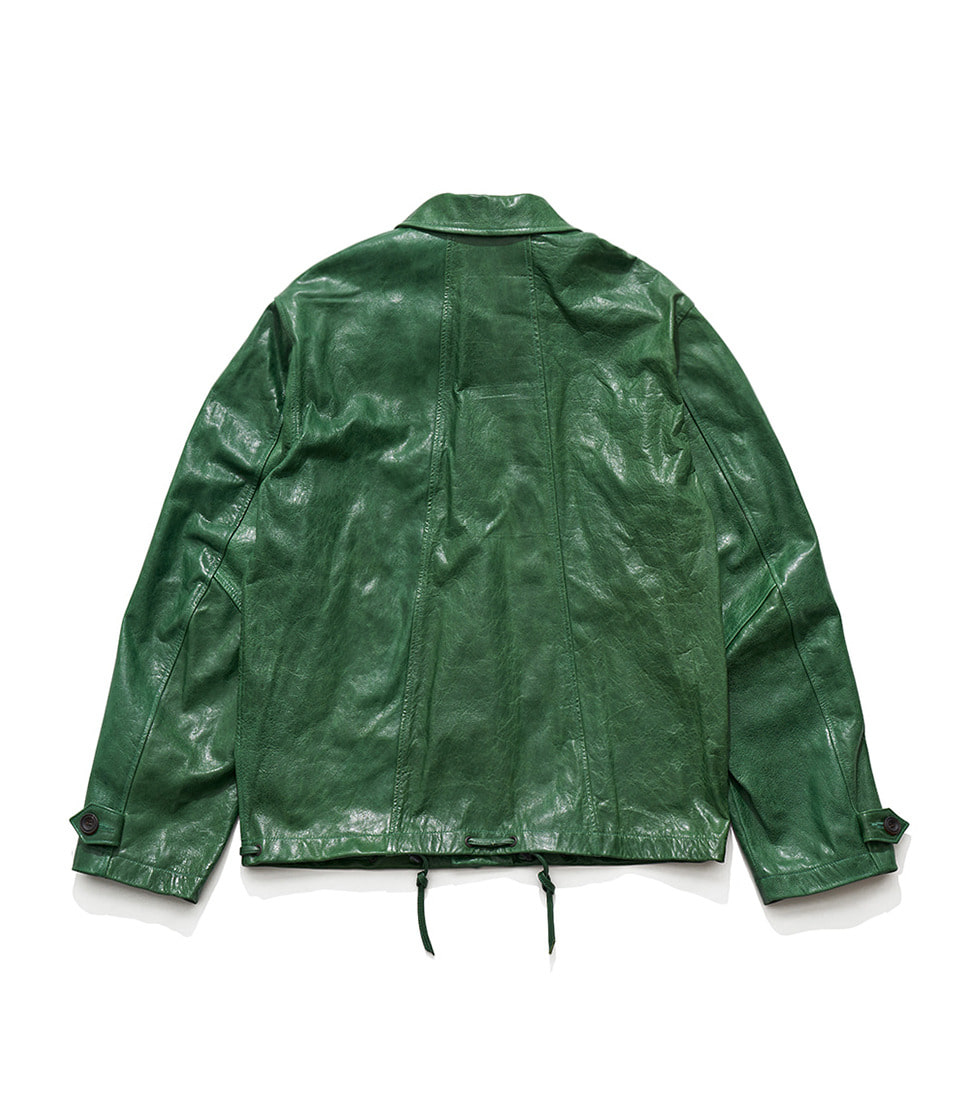 [UNAFFECTED] DRAWSTRING LEATHER JACKET&#039;CRACKED GREEN&#039;