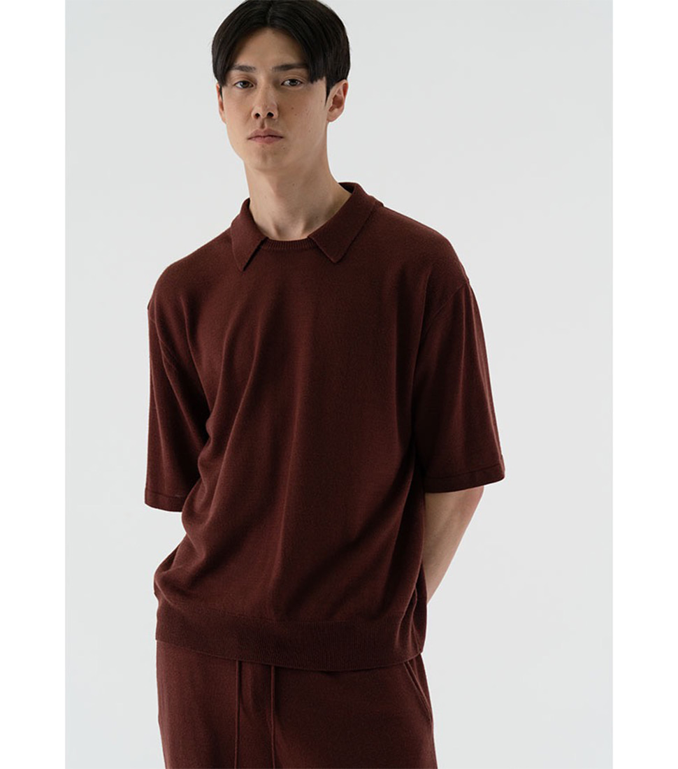 [LE17SEPTEMBRE]WOOL-BLEND ROUND NECK COLLAR KNIT TOP &#039;BURGUNDY&#039;