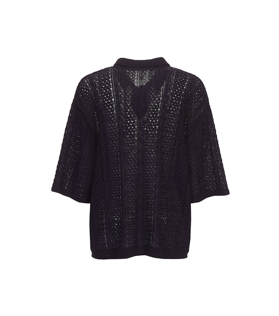 [LE17SEPTEMBRE] CABLE KNITTING SHIRT&#039;NAVY&#039;