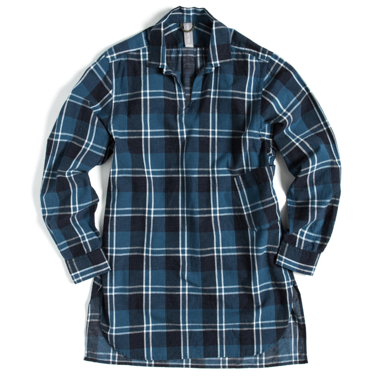 [UNAFFECTED] ONE PIECE COLLAR V-NECK SHIRT &#039;BLUE CHECK&#039;