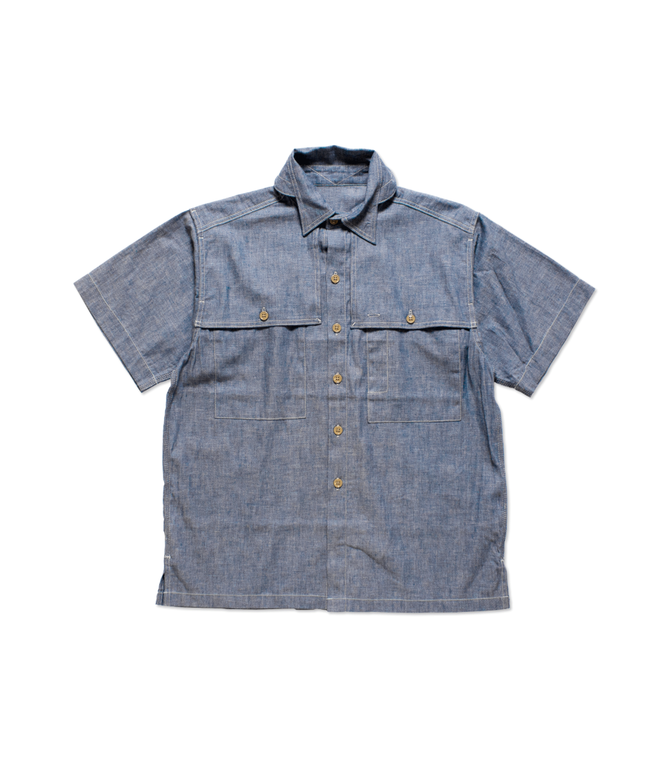 [KENNETH FIELD]GUIDE SHIRT SS&#039;CHAMBRAY BLUE&#039;