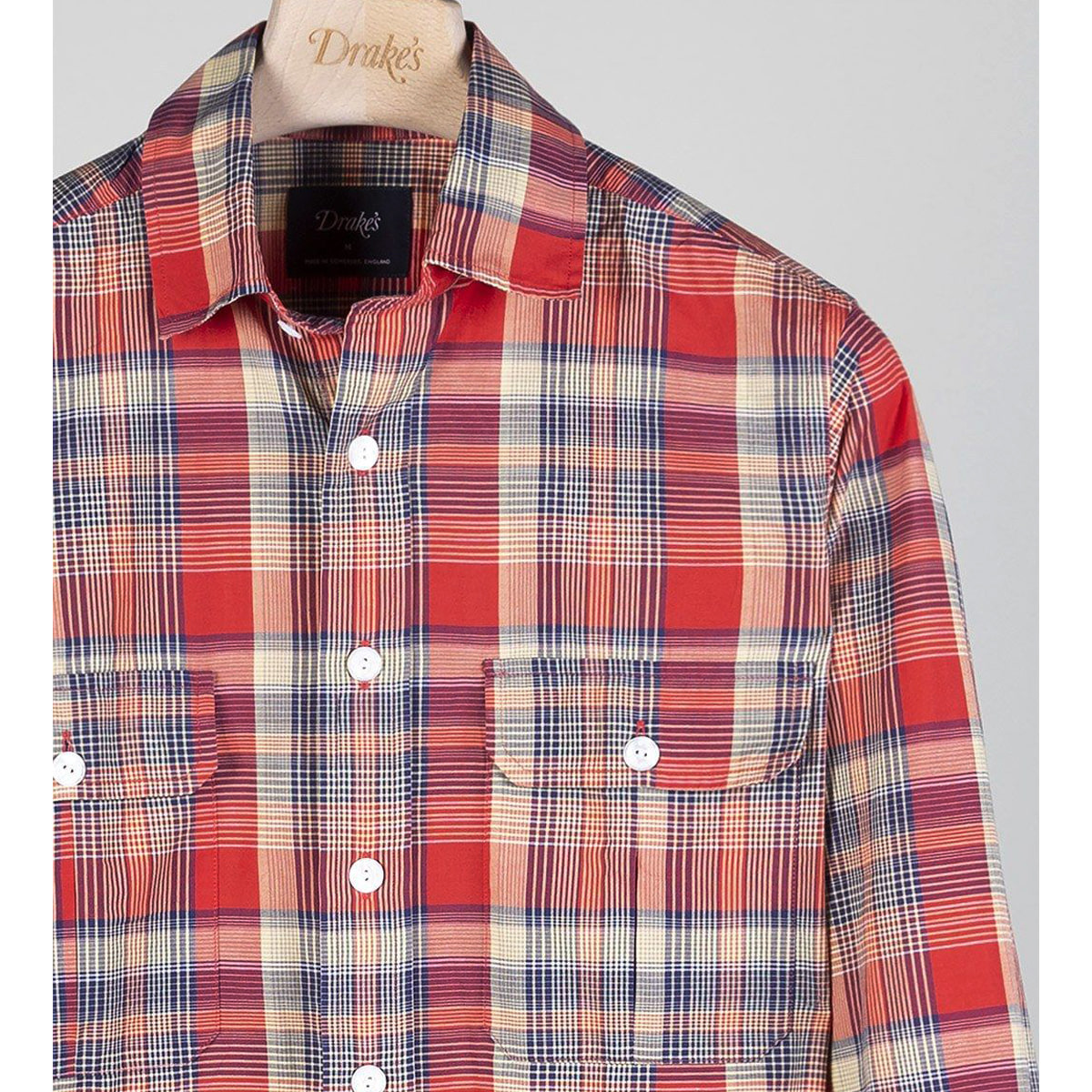 [DRAKE&#039;S] RED AND YELLOW CHECK COTTON TWO-POCKET WORK SHIRT &#039;REDxYELLOW&#039;