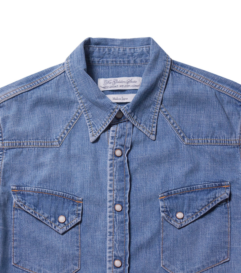 [REMI RELIEF] DENIM WESTERN SHIRT WITH NORMAL FINISH WITH BEADS &#039;USED BLUE&#039;