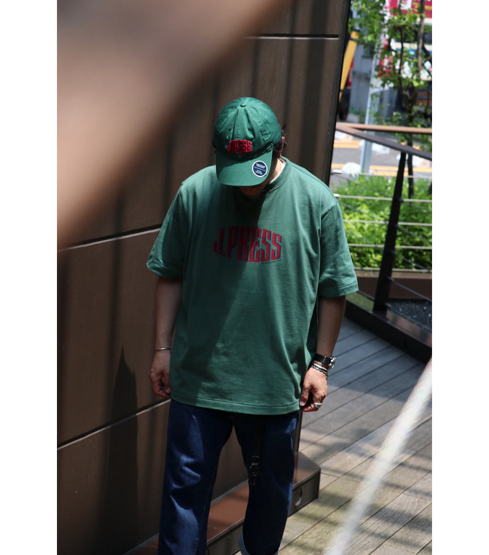 [J.PRESS]SUPIMA RECYCLE FRENCH TERRY LOGO-T SHIRT &#039;GREEN’