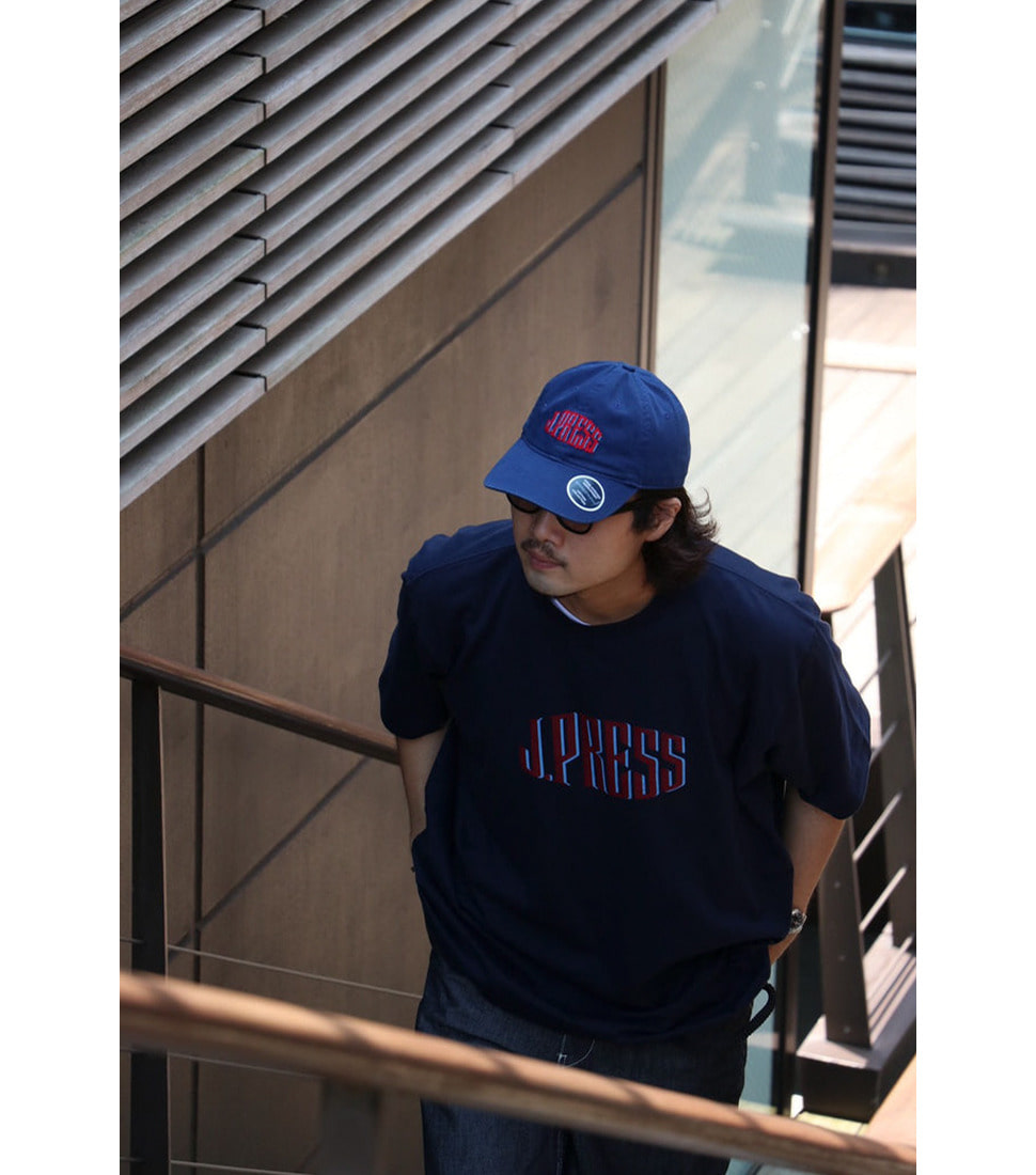 [J.PRESS]SUPIMA RECYCLE FRENCH TERRY LOGO-T SHIRT &#039;NAVY’