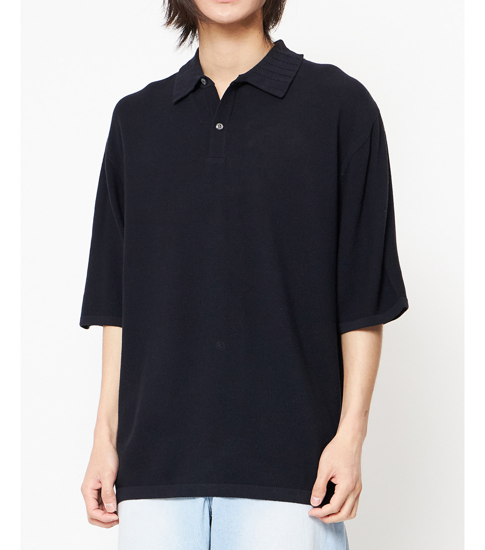 [UNAFFECTED] KNITTED POLO SHIRT&#039;NAVY&#039;