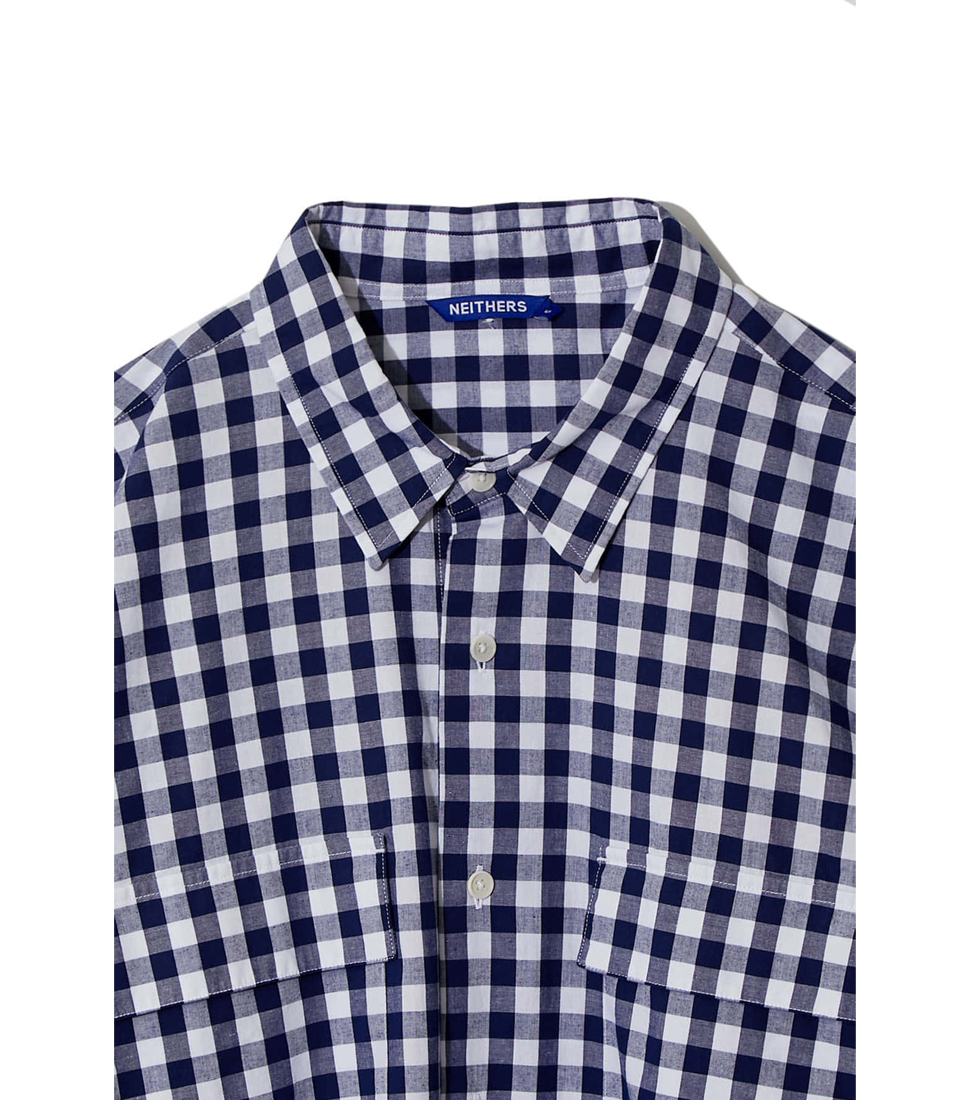 [NEITHERS] 2-POCKET WIDE SHIRT &#039;NAVY GINGHAM CHECK&#039;