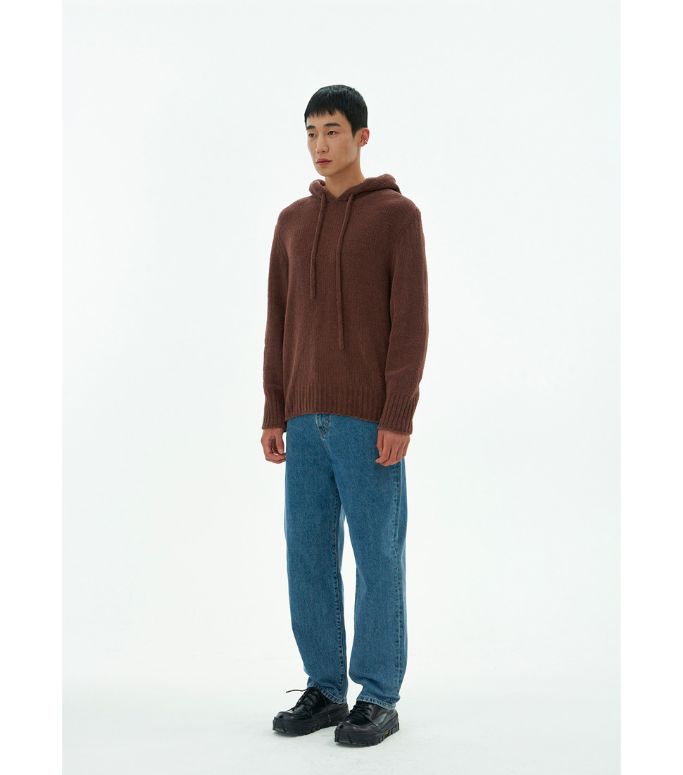 [AMOMENTO] VELVETY KNITTED HOODIE&#039;BROWN&#039;