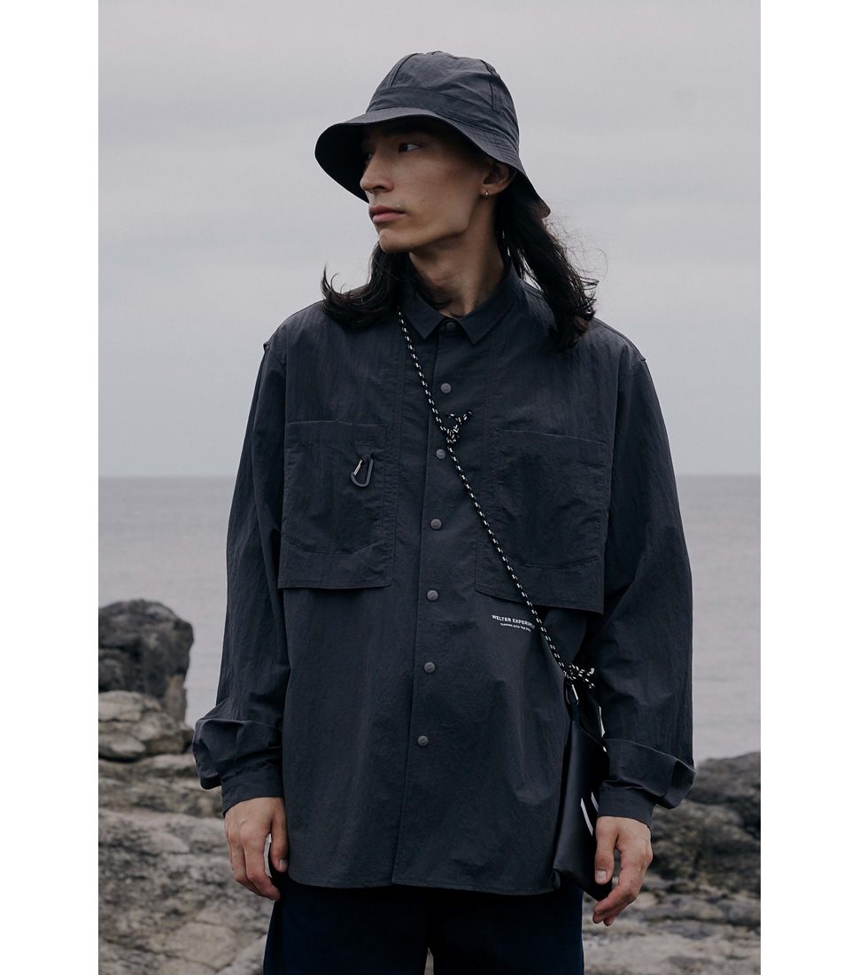 [WELTER EXPERIMENT]WCL003_HIKING PU COATED POCKET SHIRT&#039;BLACK&#039;