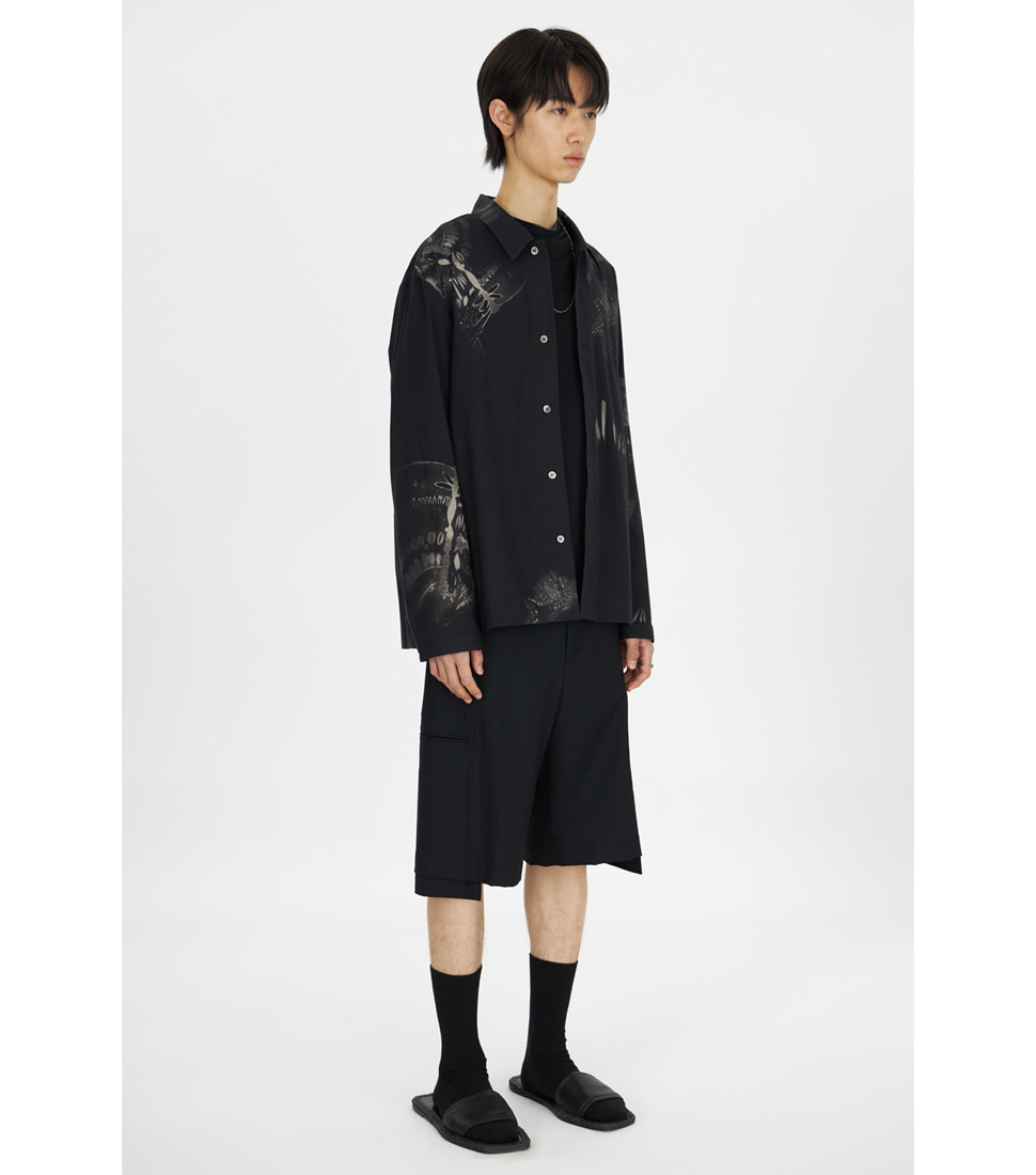 [YOUTH] &#039;RED PLANT&#039; CONVERTIBLE COLLAR SHIRT&#039;BLACK&#039;