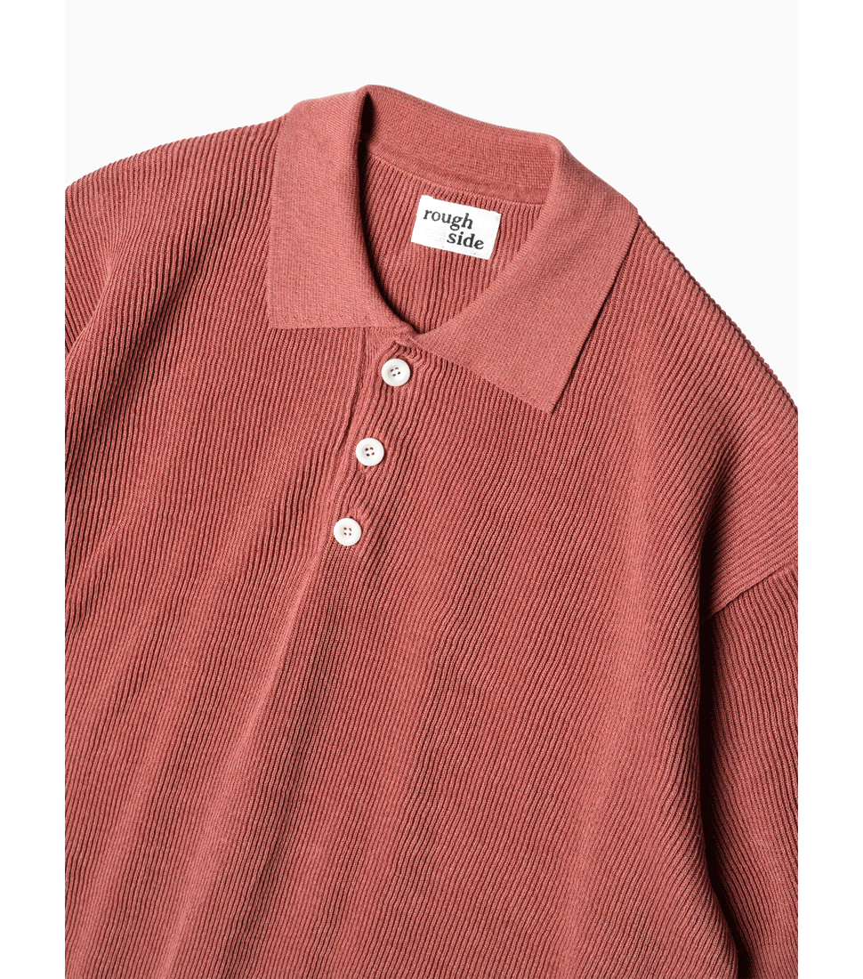 [ROUGH SIDE]COLLAR KNIT HALF SLEEVE&#039;CORAL&#039;