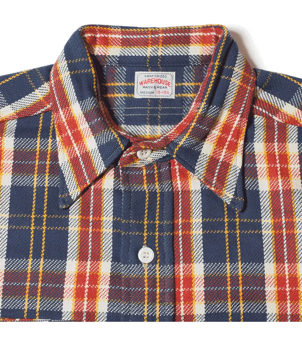 [WAREHOUSE]Lot 3104 FLANNEL SHIRTS C PATTERN ONE WASH &#039;NAVY&#039;