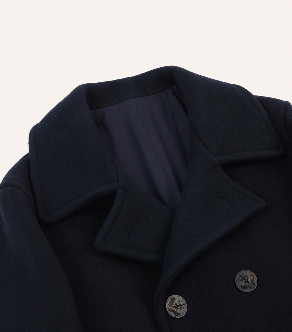 [DRAKE&#039;S]WOOL DOUBLE-BREASTED PEACOAT&#039;NAVY&#039;