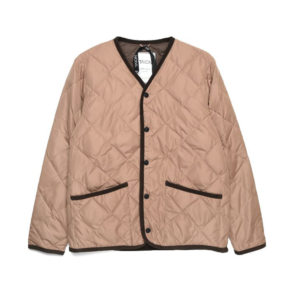 [TAION]19AW PIPING V NECK DOWN CARDIGAN (TAION-101CI) &#039;BEIGE&#039;