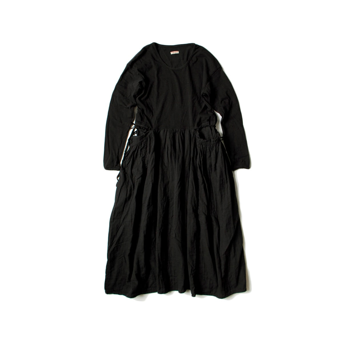 [KAPITAL] JERSEY x DOBLE GAUZE BUTTER DRESS &#039;BLACK&#039;