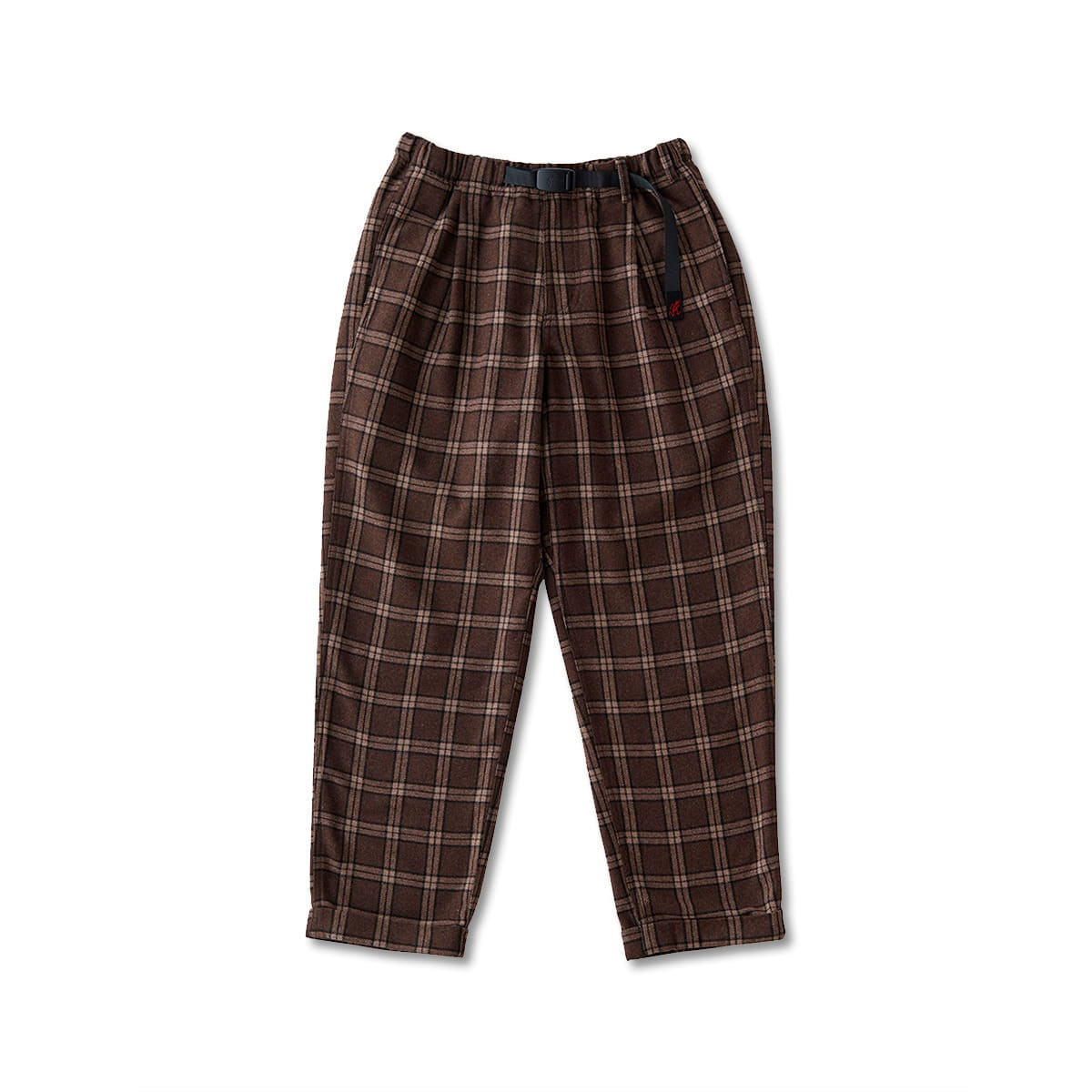 [GRAMICCI] WOOL BLEND TUCK TAPERED PANTS &#039;BROWN CHECK&#039;