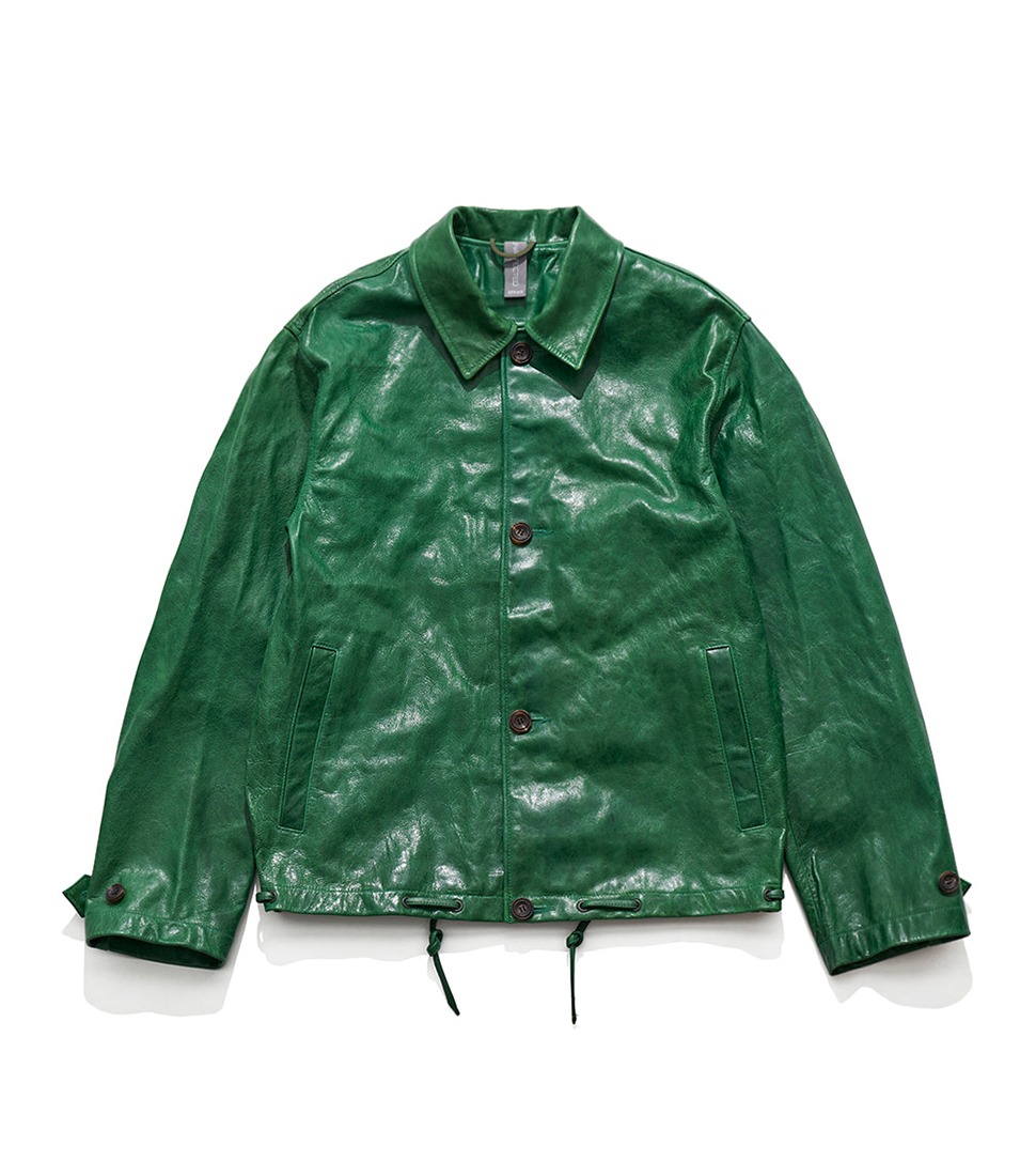 [UNAFFECTED] DRAWSTRING LEATHER JACKET&#039;CRACKED GREEN&#039;