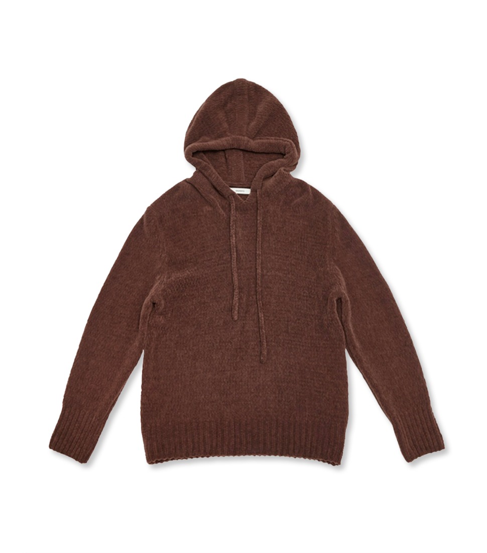 [AMOMENTO] VELVETY KNITTED HOODIE&#039;BROWN&#039;