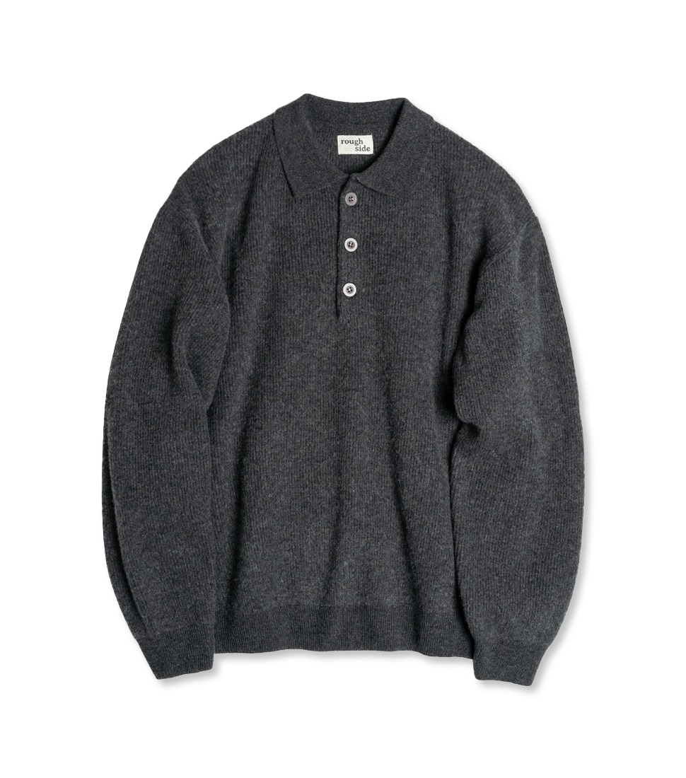 [ROUGH SIDE]122 COLLAR KNIT &#039;CHARCOAL&#039;