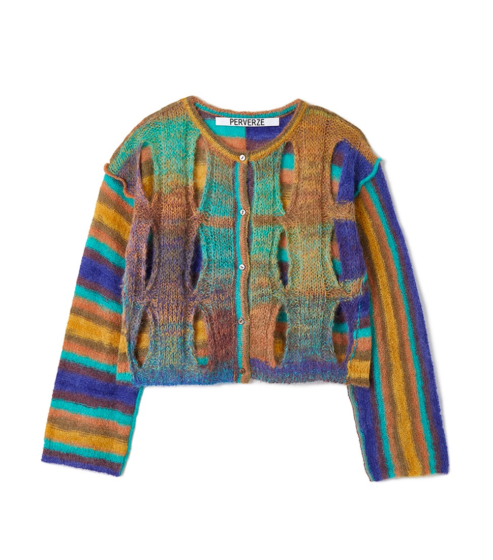 [PERVERZE]TIE-DYED MOHAIR CROPPED CARDIGAN&#039;LIGHT MIX&#039;