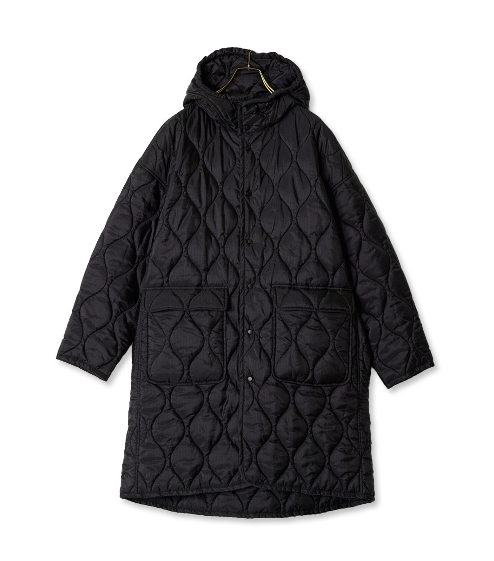 [REMI RELIEF]NYLON RIP QUILT HOODIED COAT&#039;BLACK&#039;